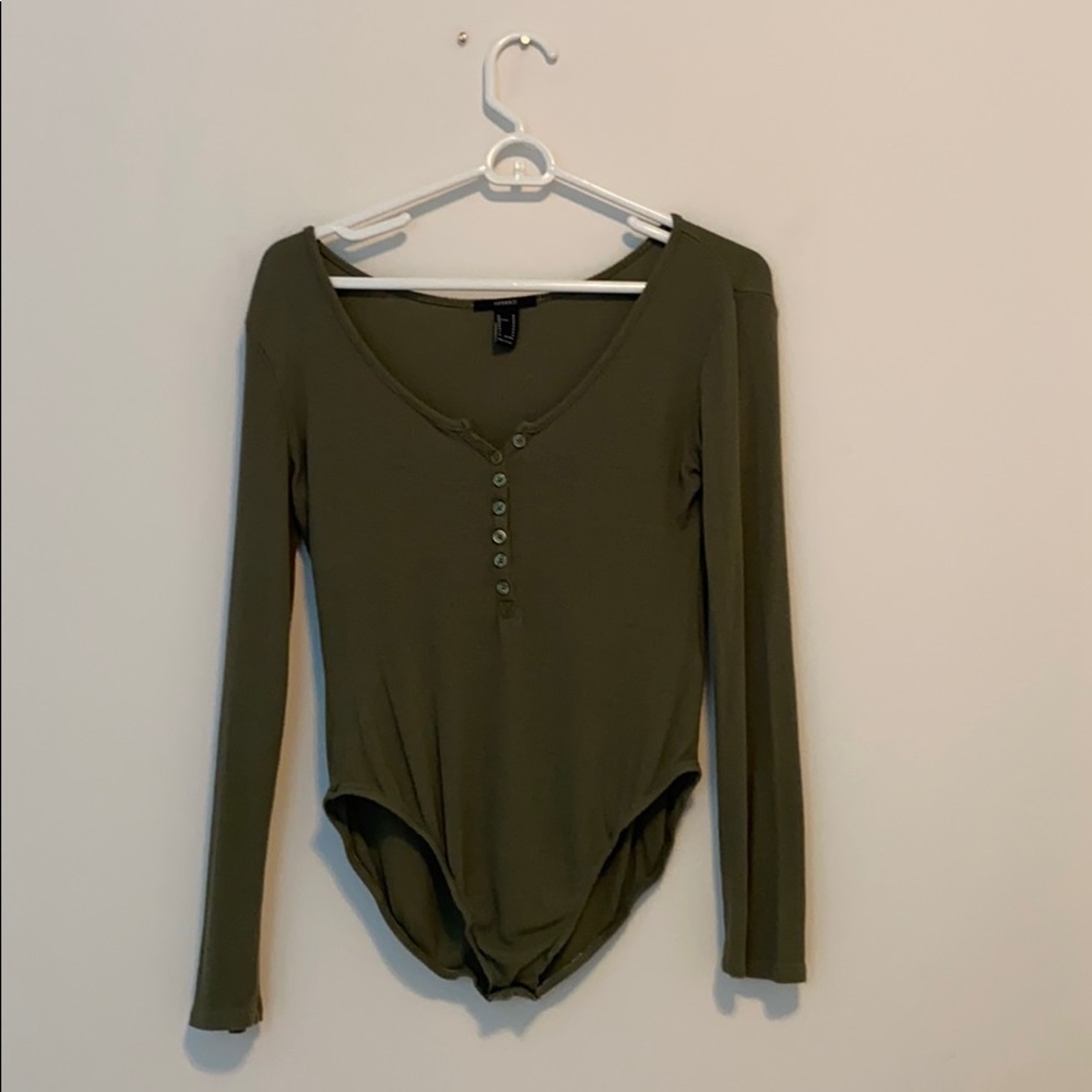 Forever21 Olive Green Long Sleeve Bodysuit